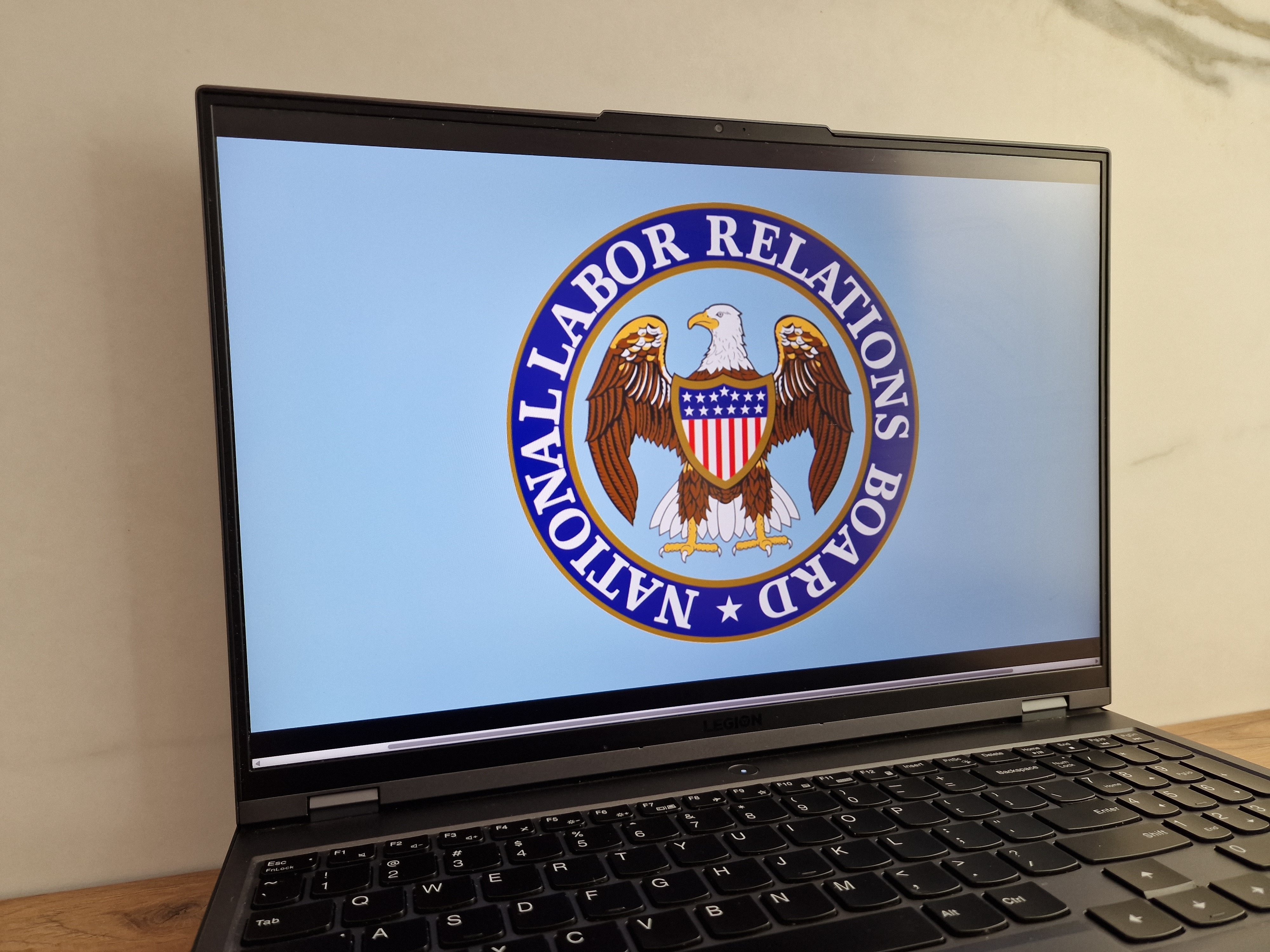 Laptop open showing the seal of the National Labor Relations Board